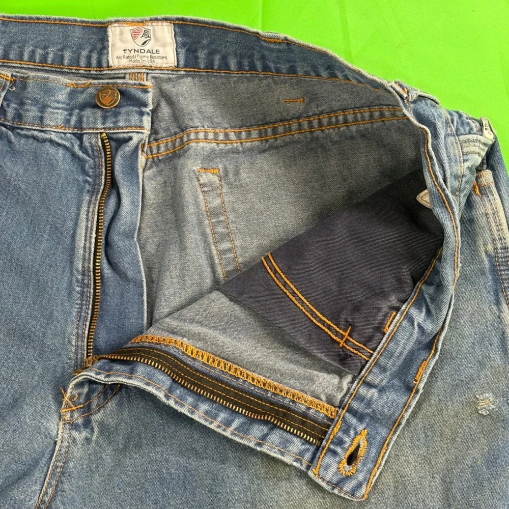 Tyndale FR Distressed Carpenter Jeans Mens 38/32 Blue Flame Resistant Workwear